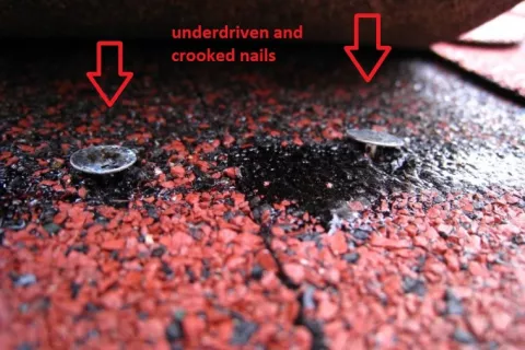 Improper shingle nailing