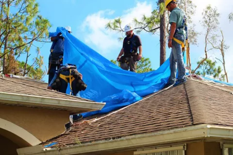 Tarp on shingle roof