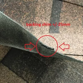 Width of the backing shim of tested product 3