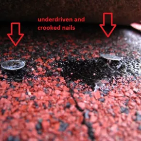 Improper shingle nailing